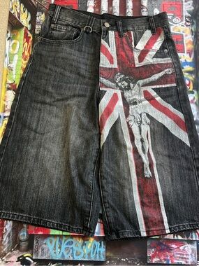 Bravest Studios Black Red Union Jack Graphic Jorts